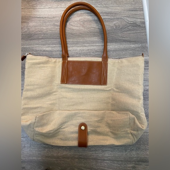 Nordstrom Large Woven Canvas Shoulder Straps Work Tote , Weekend Carry On Bag - Picture 4 of 9